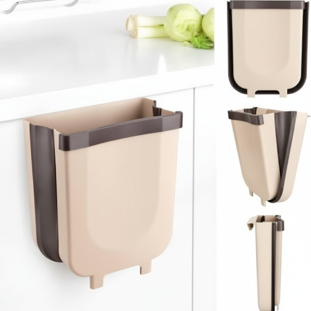Foldable Plastic Trash Bin — White Cabinet Door Mount