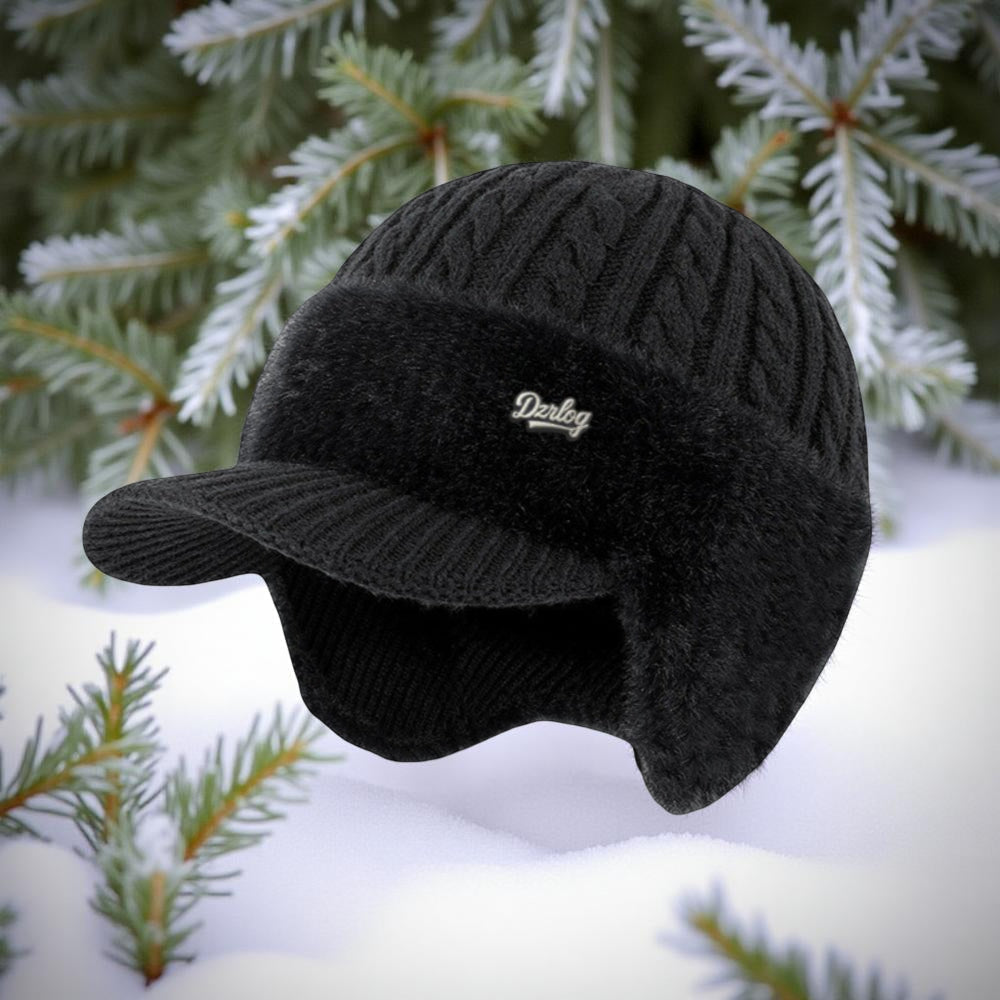 Insulated Knit Trapper Hat — Adjustable Ear Flaps, Front Visor, Non-Slip Fit