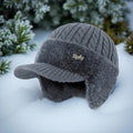 Insulated Knit Trapper Hat — Adjustable Ear Flaps, Front Visor, Non-Slip Fit
