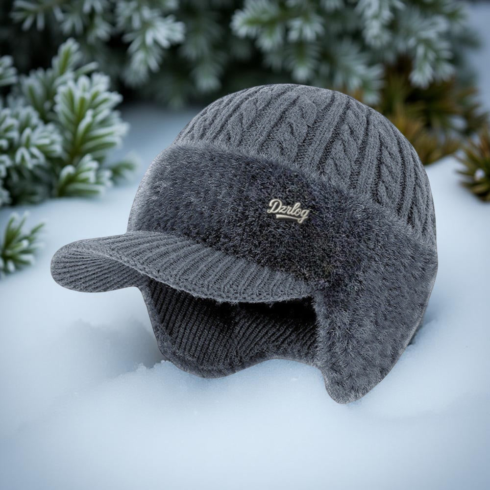 Insulated Knit Trapper Hat — Adjustable Ear Flaps, Front Visor, Non-Slip Fit