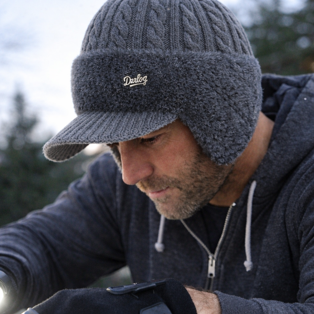 Insulated Knit Trapper Hat — Adjustable Ear Flaps, Front Visor, Non-Slip Fit
