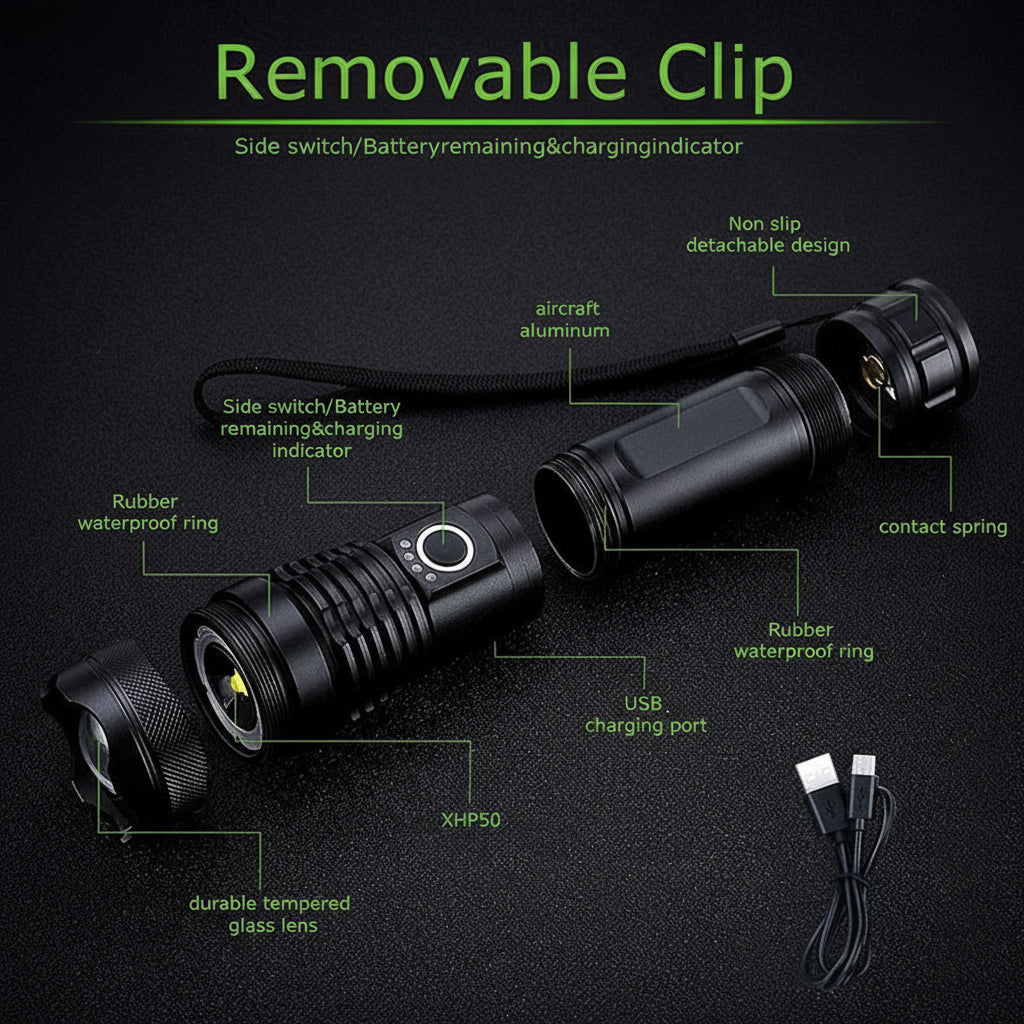 Flashlight Rechargeable LED Tactical Aluminum Zoom Torch | Meowbutter