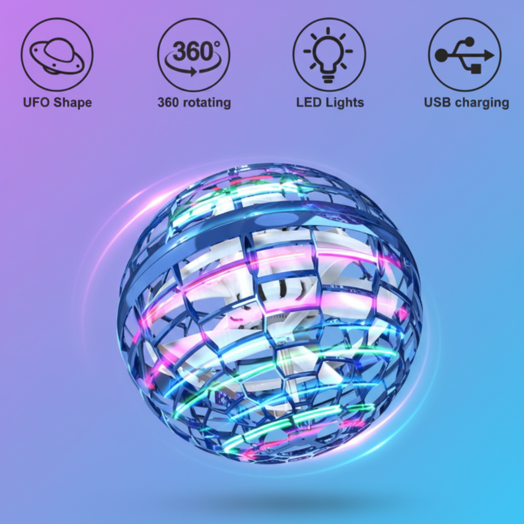 Juguete dron de bola flotante recargable — Rotores completamente protegidos, luces LED multicolor