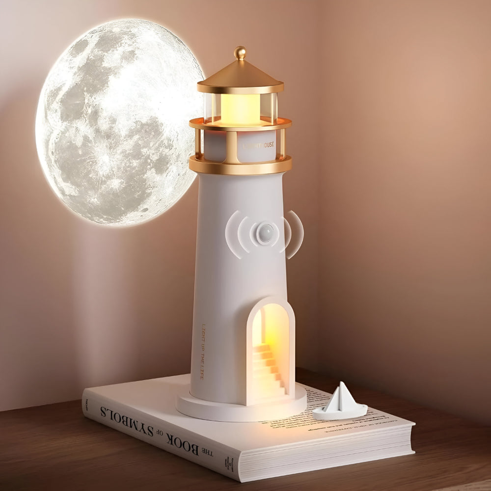 LED Lighthouse Night Light — Nautical Projection Lamp, Steady Warm Illumination