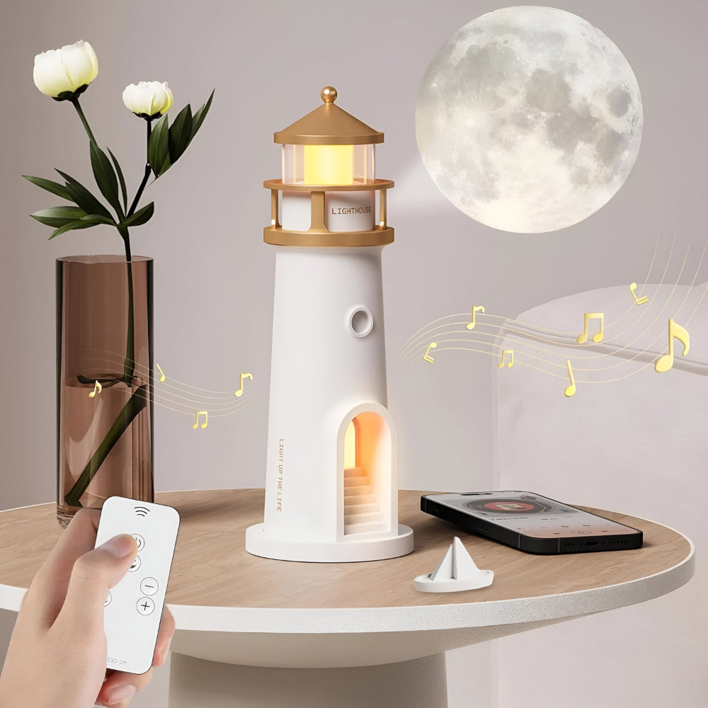 LED Lighthouse Night Light — Nautical Projection Lamp, Steady Warm Illumination