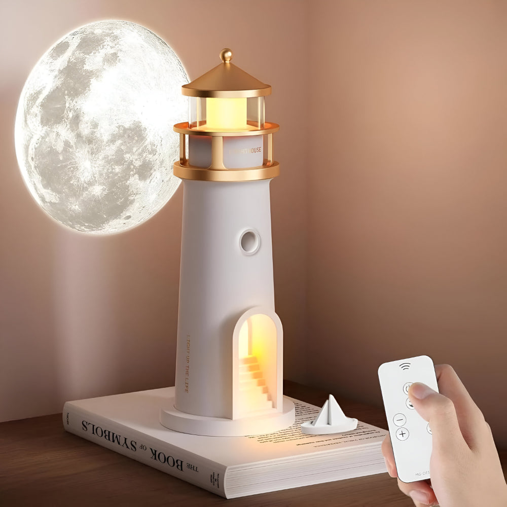 LED Lighthouse Night Light — Nautical Projection Lamp, Steady Warm Illumination