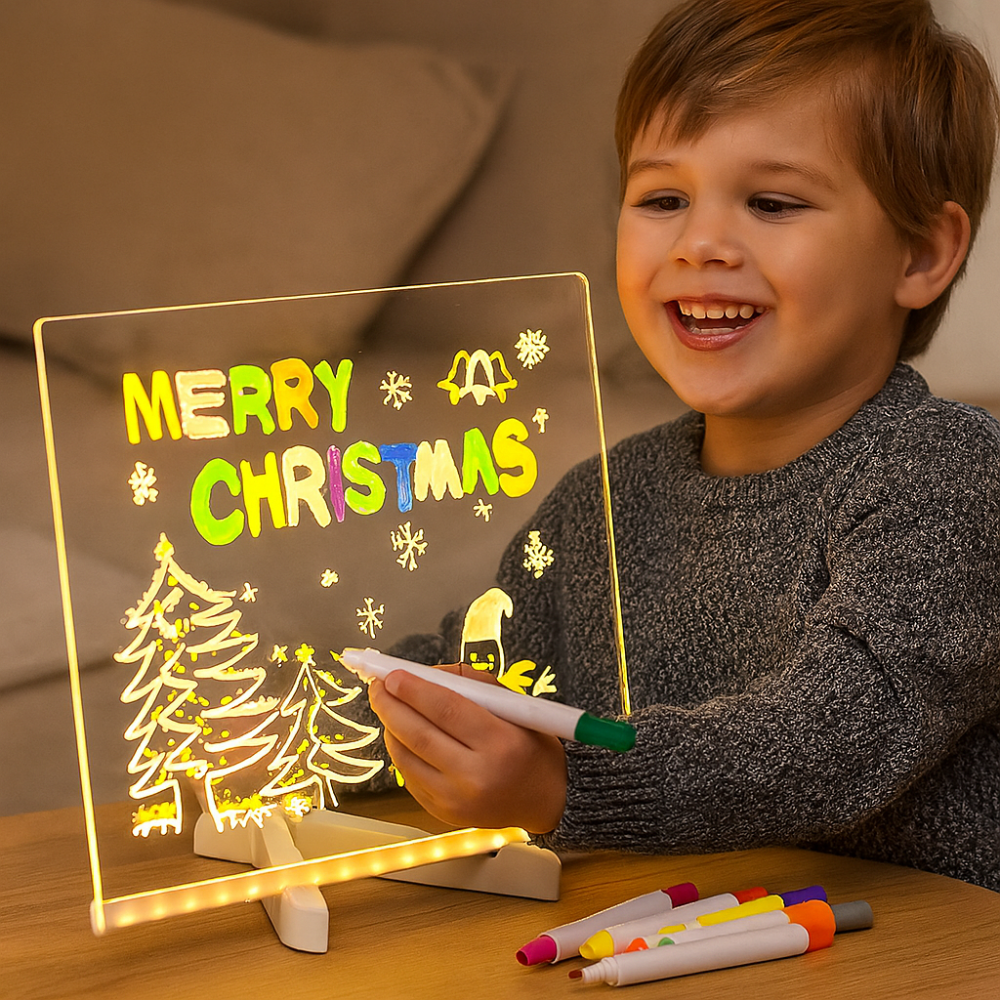 Pizarra de dibujo y escritura con luz LED, superficie creativa para niños | Meowbutter