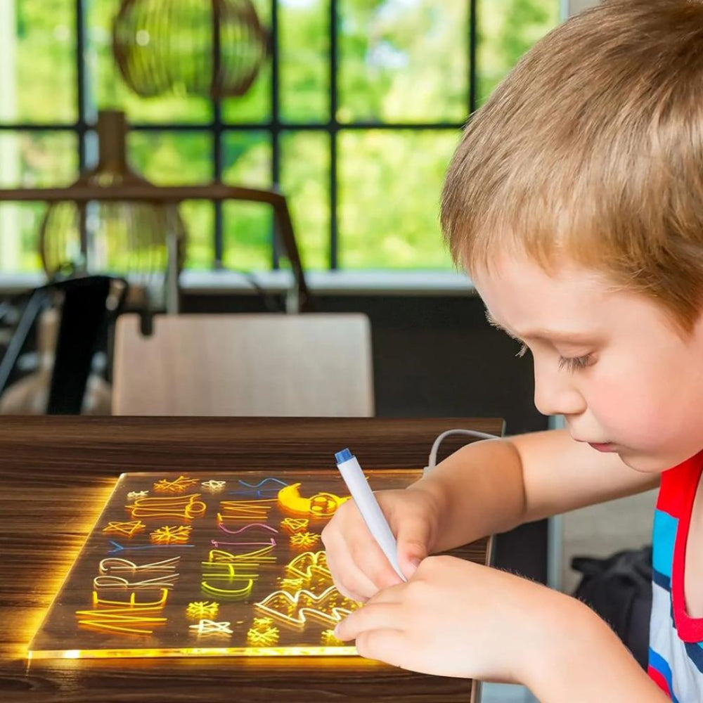 Pizarra de dibujo y escritura con luz LED, superficie creativa para niños | Meowbutter