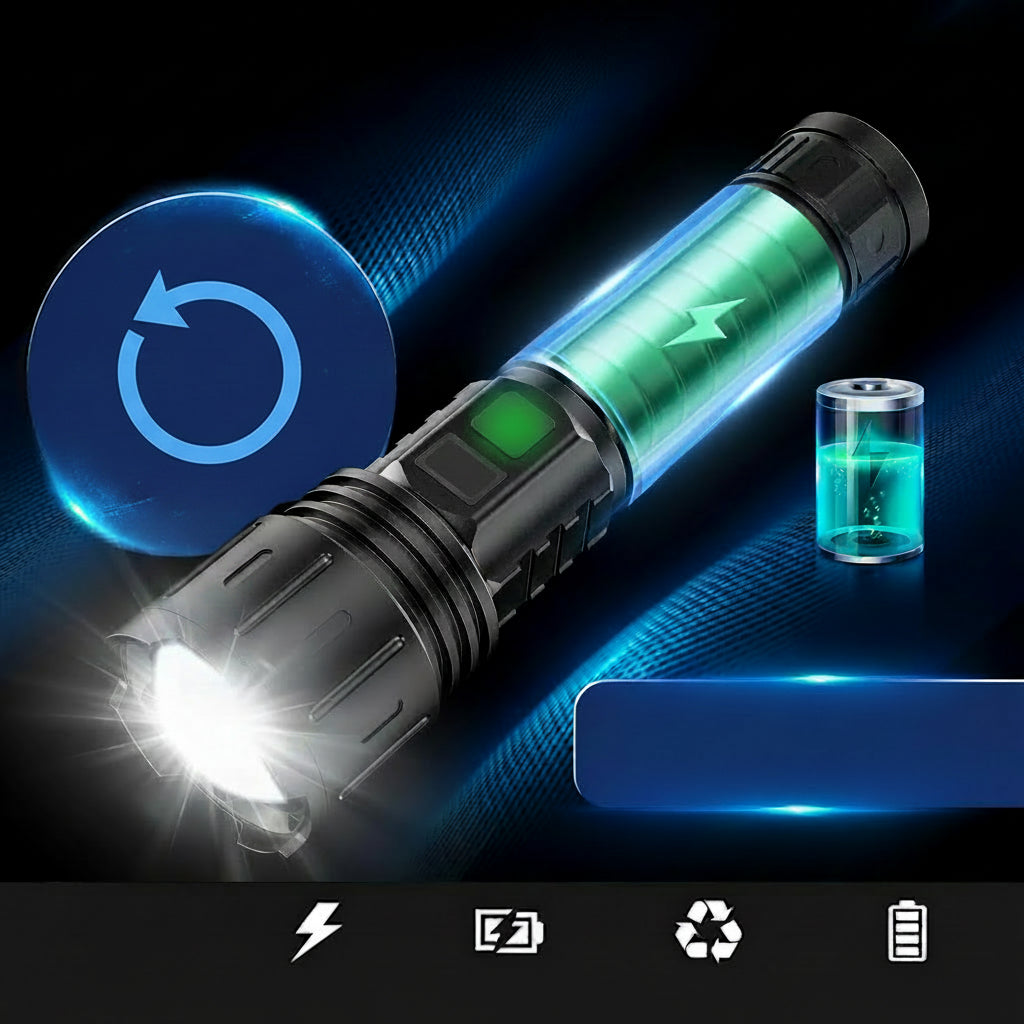 Aviation-Grade Aluminum Tactical Flashlight — Rechargeable LED, IPX5 Waterproof, 5000mAh Battery
