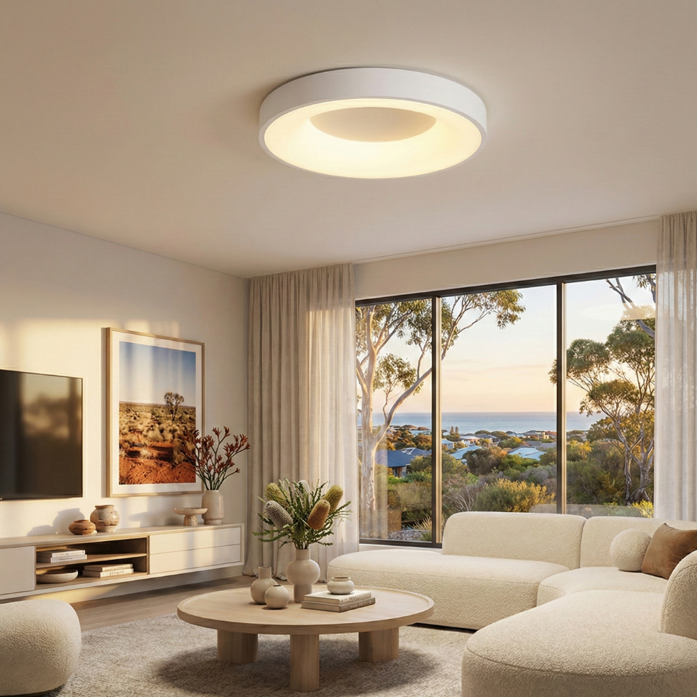 Modré LED stropní světlo s přisazeným montážním držákem, stmívatelný minimalistický design