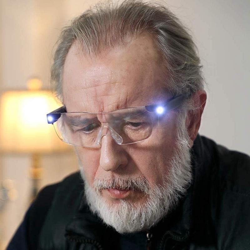 Állítható LED-es nagyítós olvasószemüveg — kettős megvilágítópanel