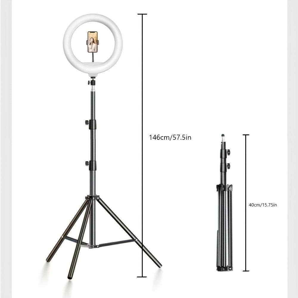 Lumină LED circulară cu diametrul de 26 cm — trepied reglabil de 146 cm