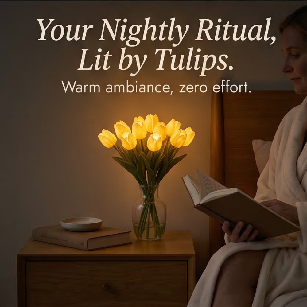 Bukiet tulipanów z oświetleniem LED — 10 łodyg, automatyczny timer, ciepłe światło