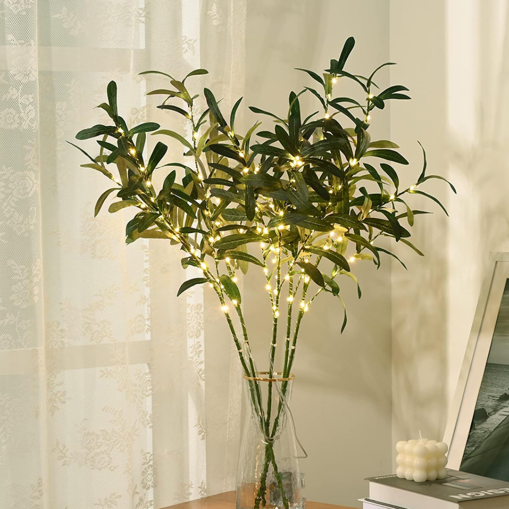 Naturinspirerad LED-bordslampa med blommig gren - set med tre stjälkar som lyser varmt