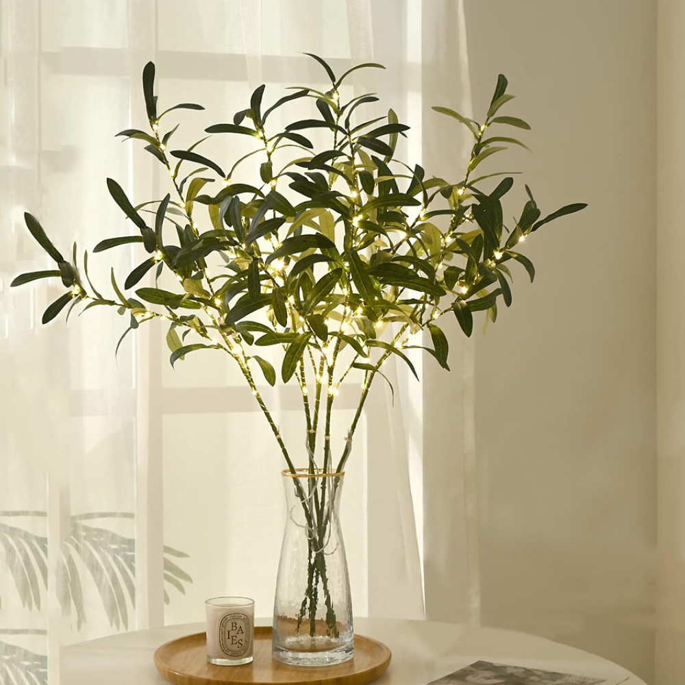Naturinspirerad LED-bordslampa med blommig gren - set med tre stjälkar som lyser varmt