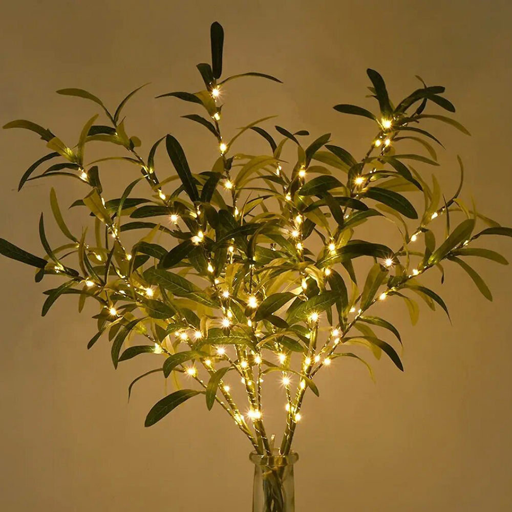 Naturinspirerad LED-bordslampa med blommig gren - set med tre stjälkar som lyser varmt