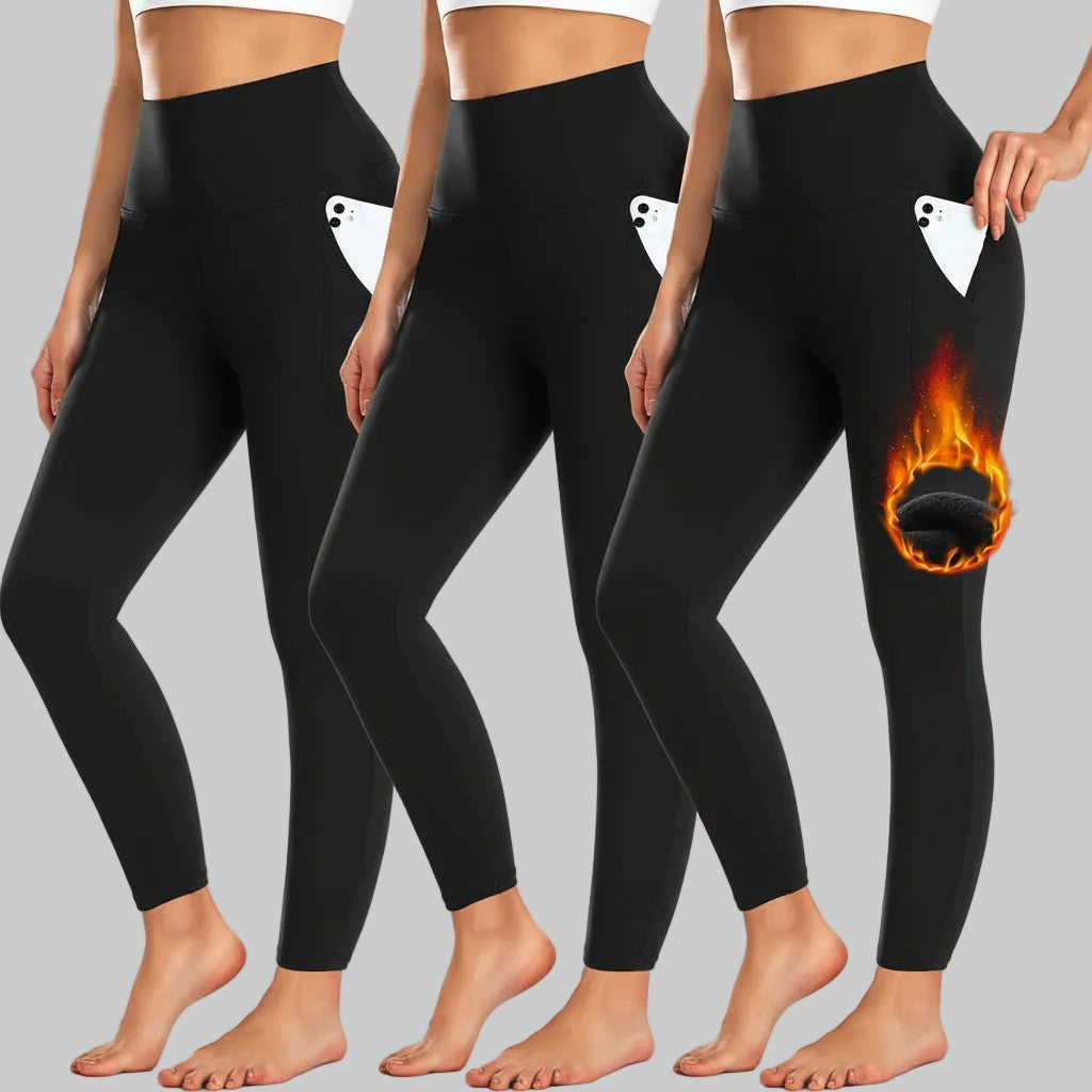 Winter High Waist Leggings — Abdominal Support, Side Pockets