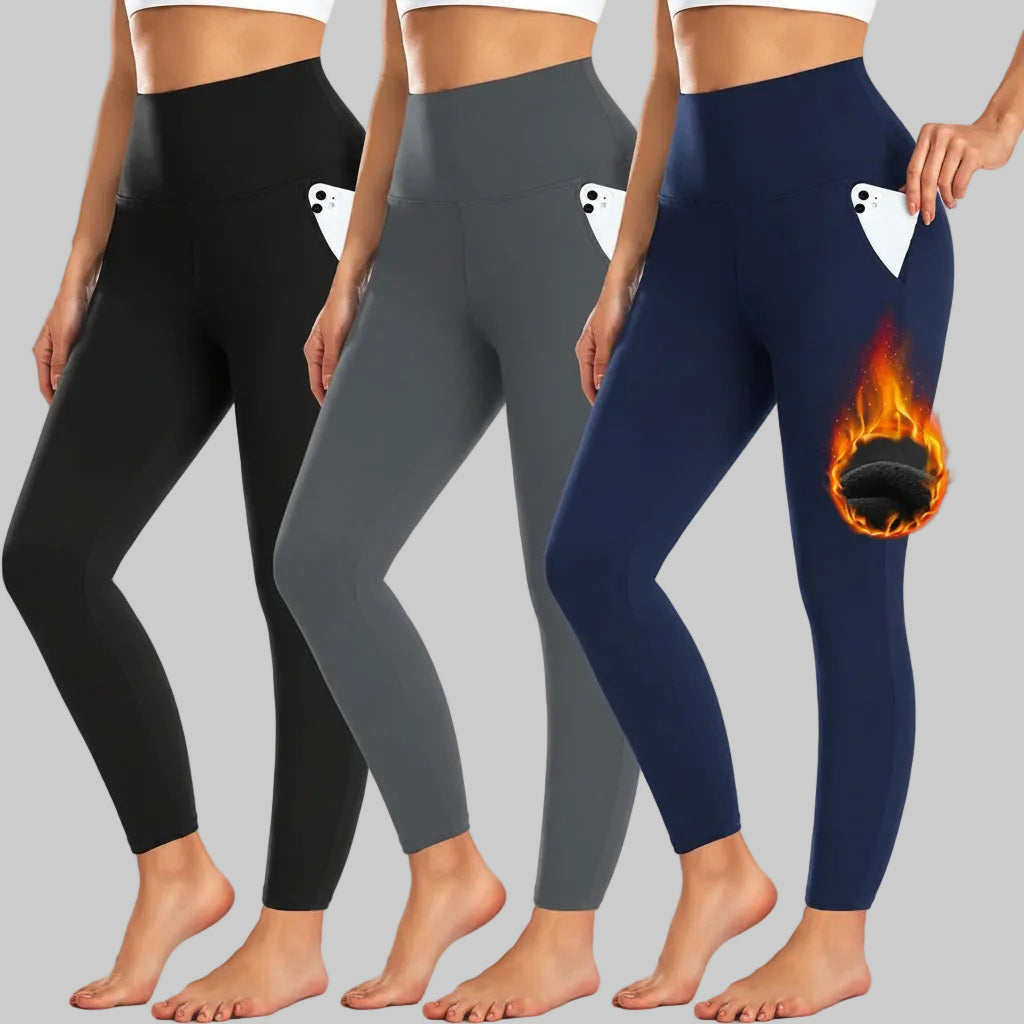 Winter High Waist Leggings — Abdominal Support, Side Pockets