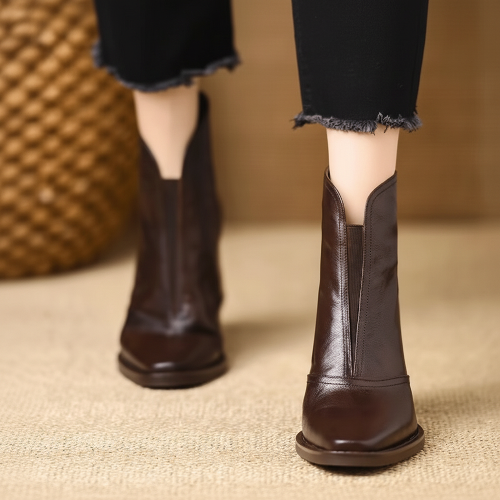 Women's Mid Heel Ankle Boots With Zippered Side Closure — Reinforced Construction