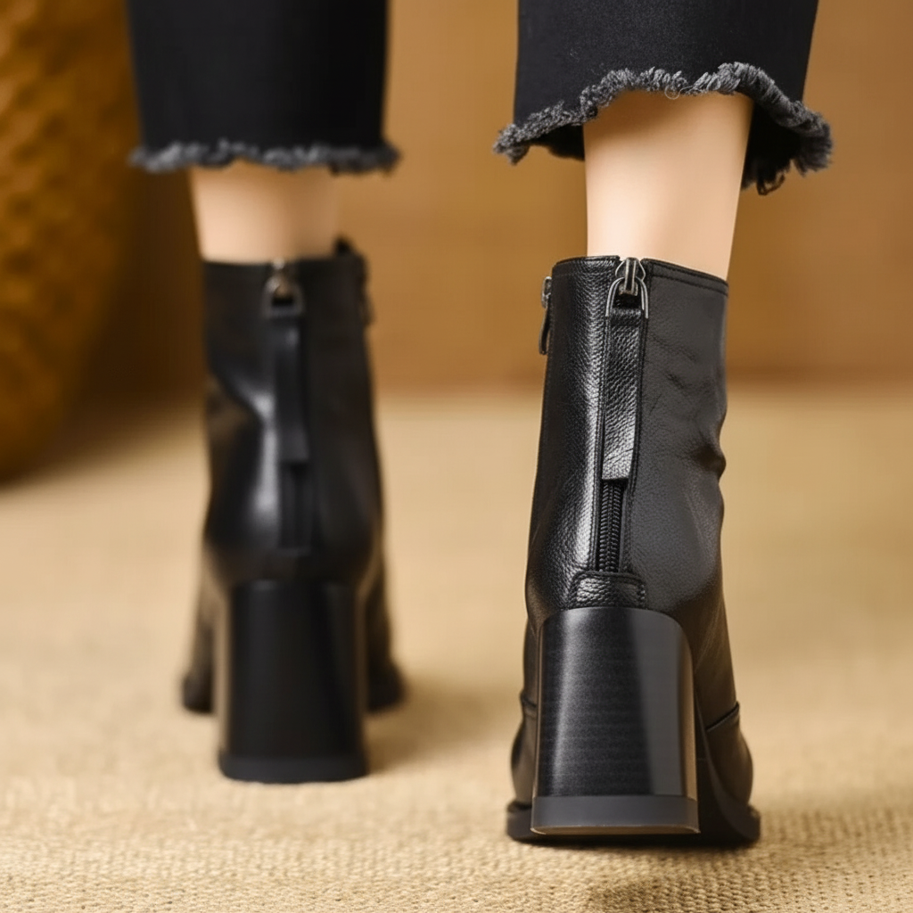 Stivaletti da donna con tacco medio e chiusura laterale con cerniera — struttura rinforzata
