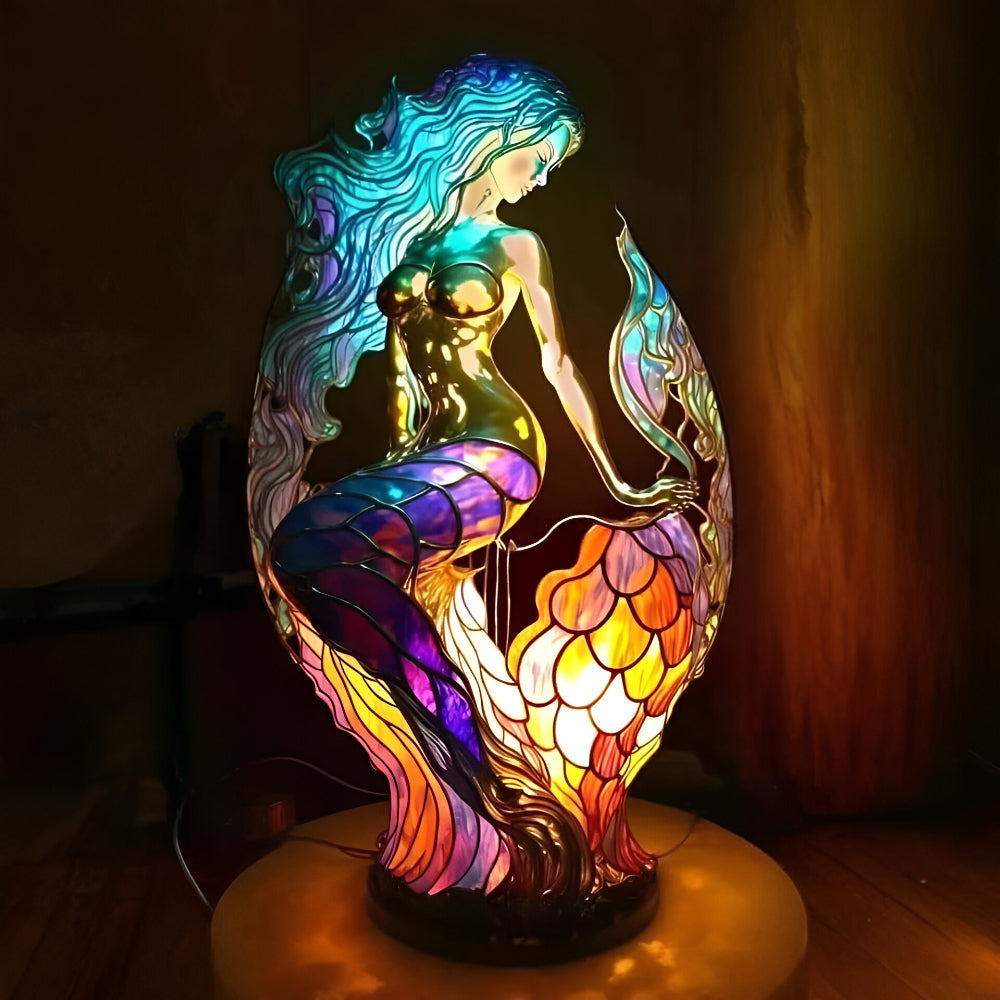 Stained Glass Animal Table Lamp — 17 cm Resin Sculpture