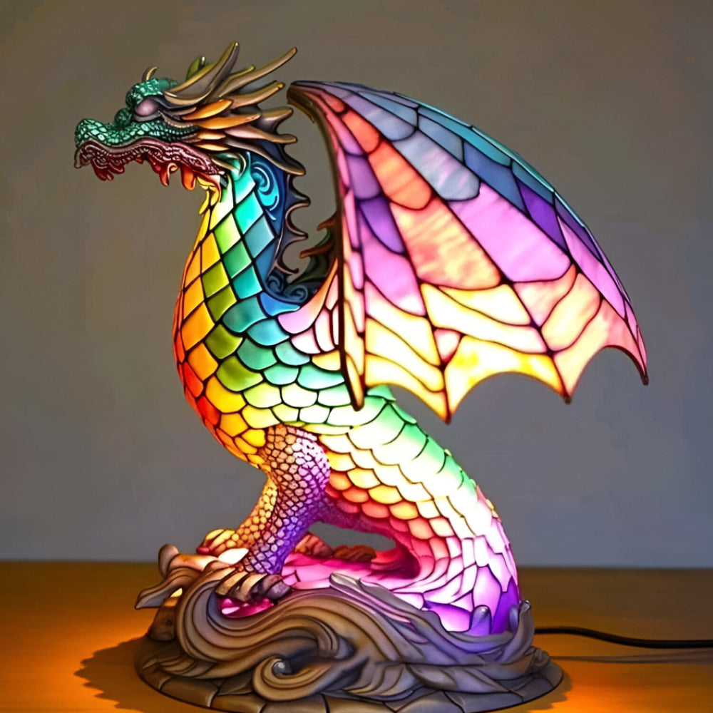 Stained Glass Animal Table Lamp — 17 cm Resin Sculpture