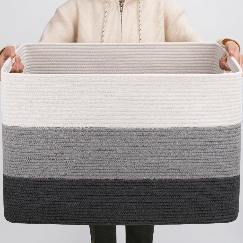 Large Rectangular Rope Laundry Basket — Dual Side Handles