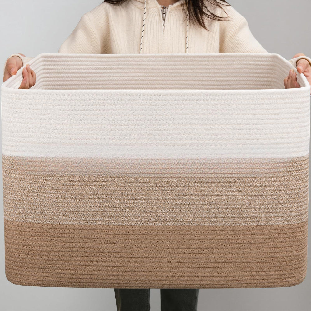 Large Rectangular Rope Laundry Basket — Dual Side Handles