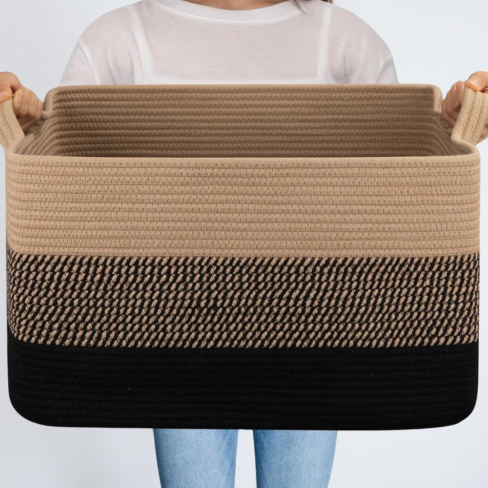 Large Rectangular Rope Laundry Basket — Dual Side Handles