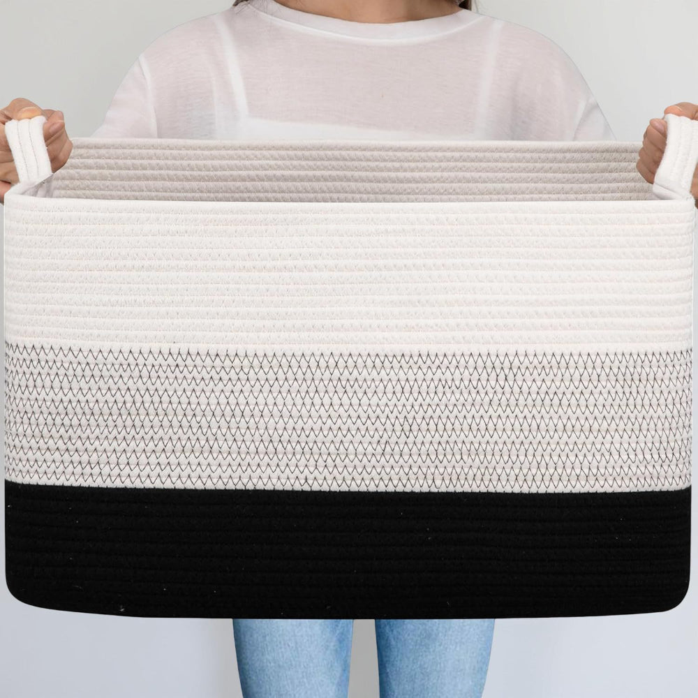 Large Rectangular Rope Laundry Basket — Dual Side Handles