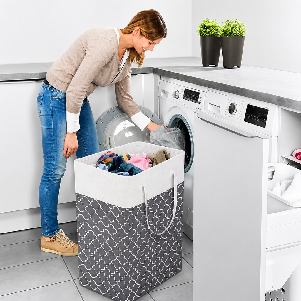 Lauva | Cesto de roupa suja impermeável de 75 L | Cesto de tecido dobrável para roupa com pegas | Meowbutter