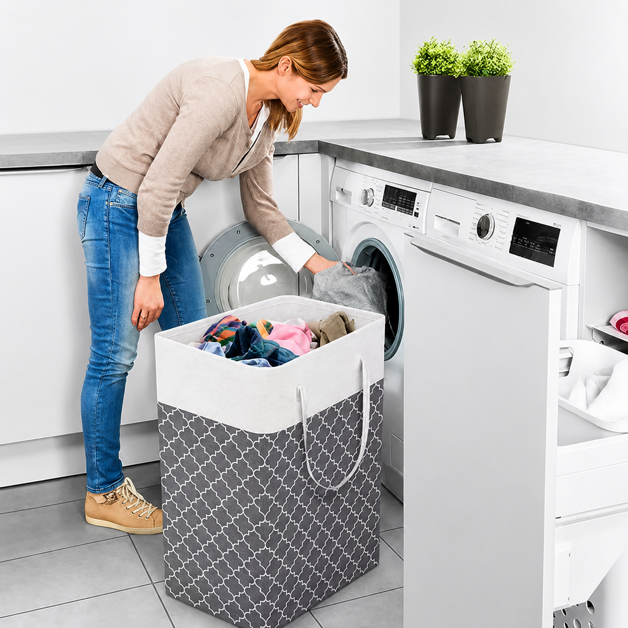 Lauva | Cesto de roupa suja impermeável de 75 L | Cesto de tecido dobrável para roupa com pegas | Meowbutter