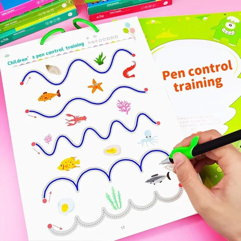 Wielorazowy zeszyt ćwiczeń do nauki pisania Learning Essentials — strony do ćwiczeń liter, które można wycierać