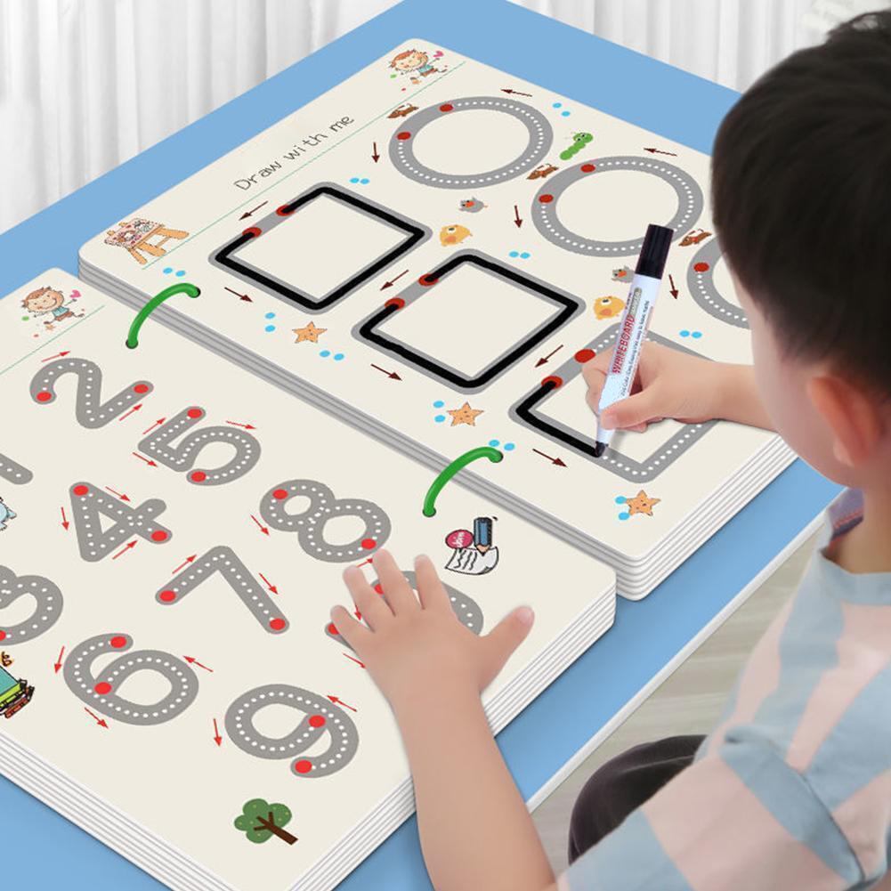 Wielorazowy zeszyt ćwiczeń do nauki pisania Learning Essentials — strony do ćwiczeń liter, które można wycierać