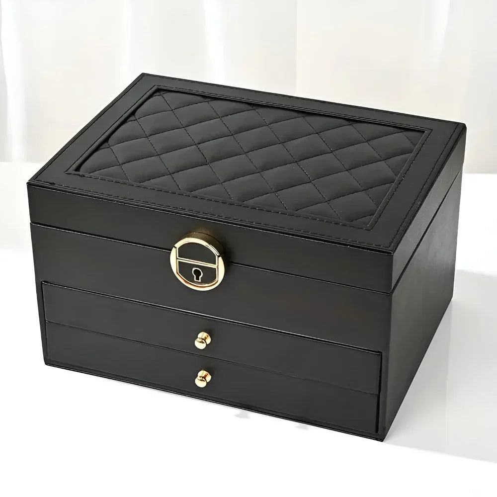 Organizator de bijuterii din piele, cu niveluri — Cutie de prezentare cu exterior texturat