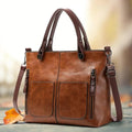 Women's Vintage Structured Tote Bag — Spacious, Integrated Pockets