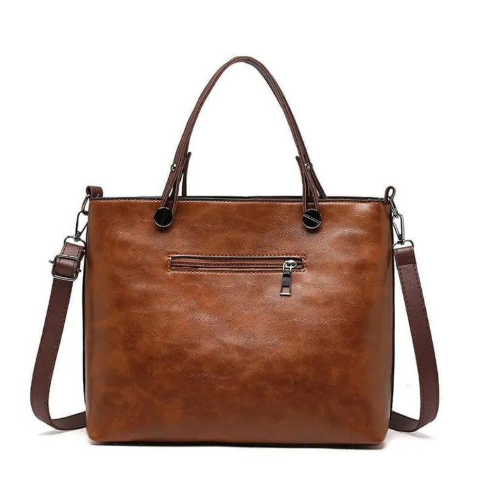 Women's Vintage Structured Tote Bag — Spacious, Integrated Pockets