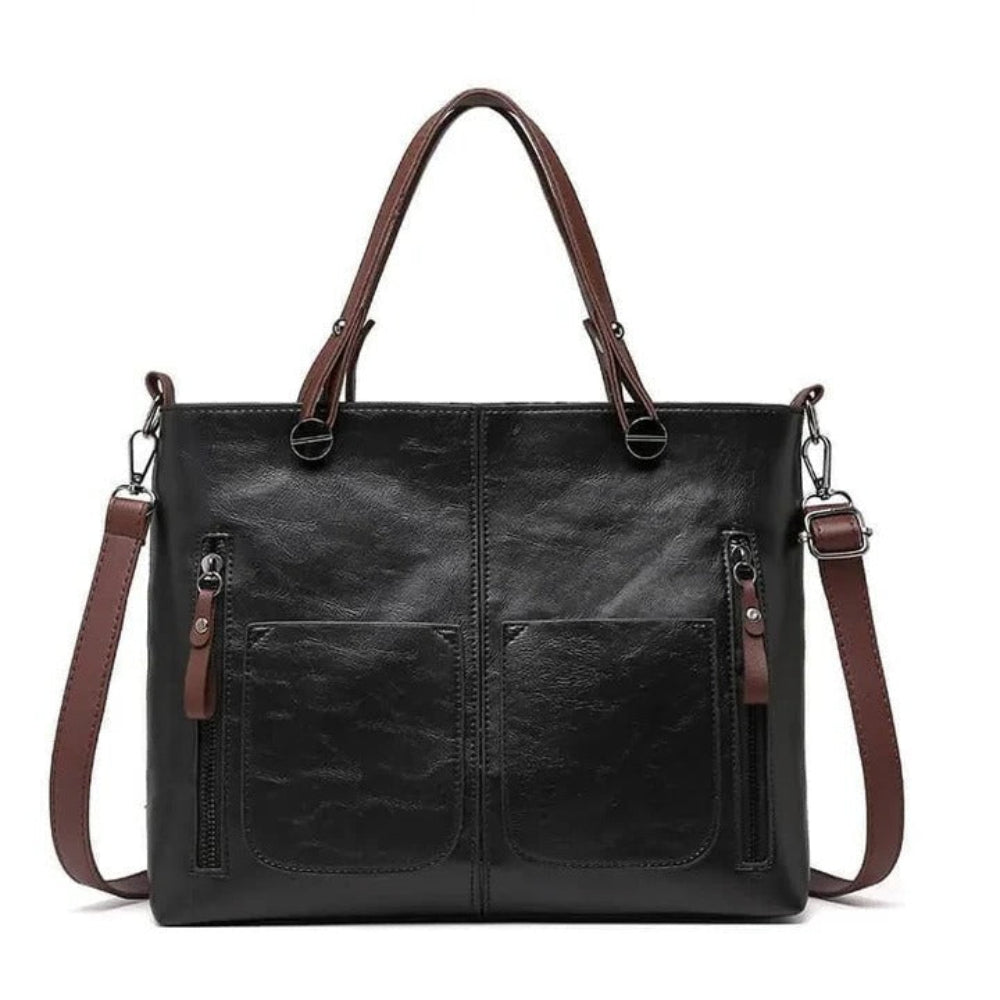 Women's Vintage Structured Tote Bag — Spacious, Integrated Pockets