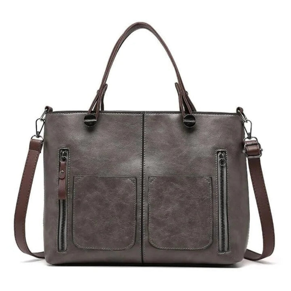 Women's Vintage Structured Tote Bag — Spacious, Integrated Pockets