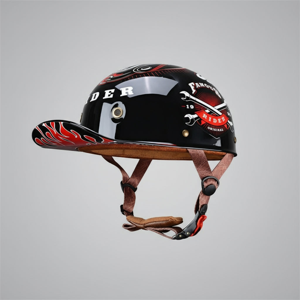 Casque de moto rétro profil baseball couvrant la moitié du visage