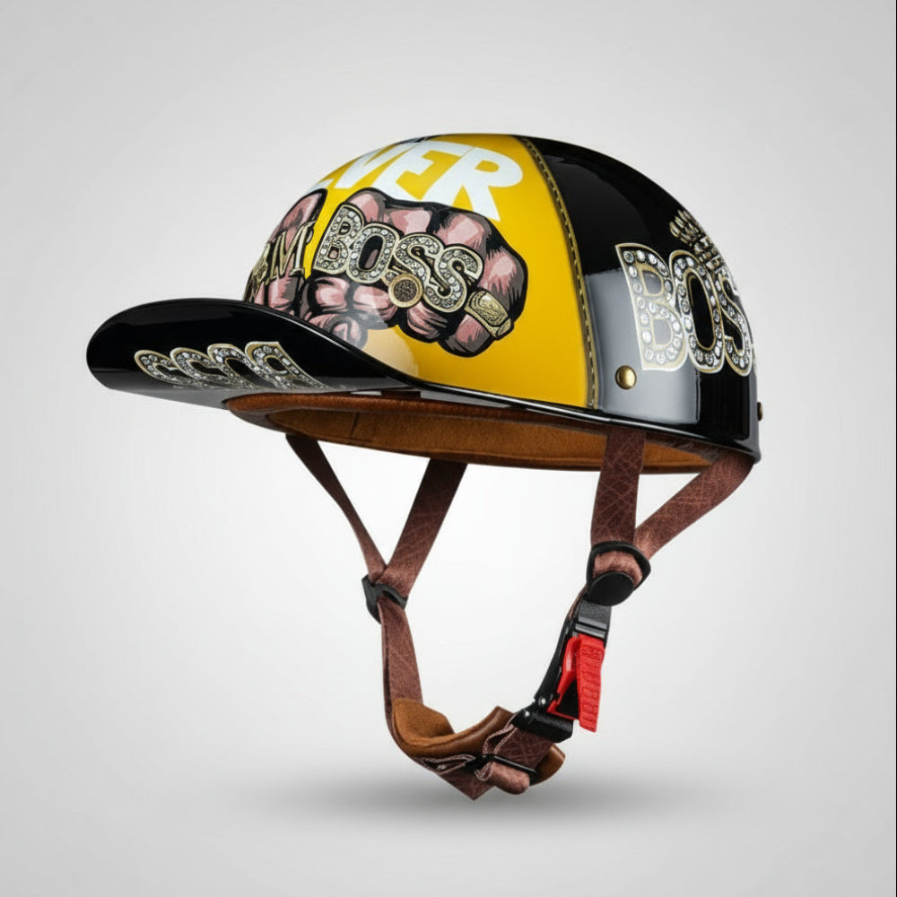 Casque de moto rétro profil baseball couvrant la moitié du visage