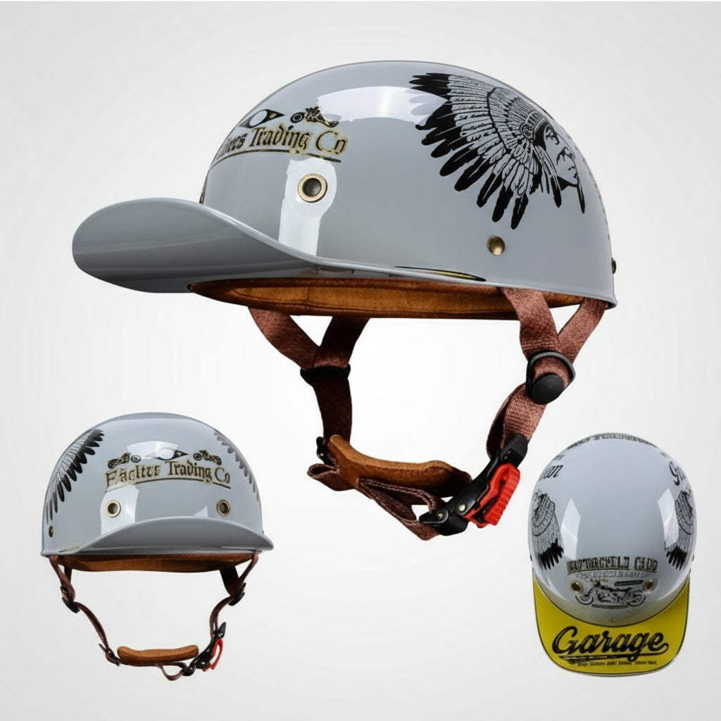 Casque de moto rétro profil baseball couvrant la moitié du visage