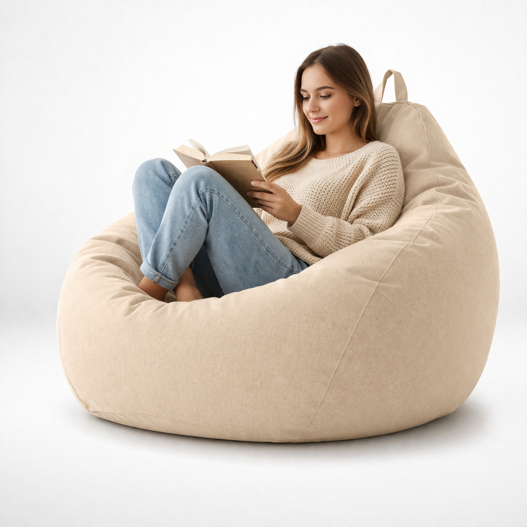 Removable Linen-Look Slipcover for Unfilled Bean Bag Floor Lounger