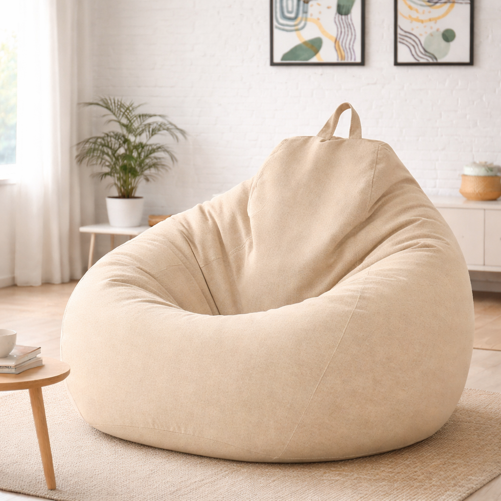 Removable Linen-Look Slipcover for Unfilled Bean Bag Floor Lounger