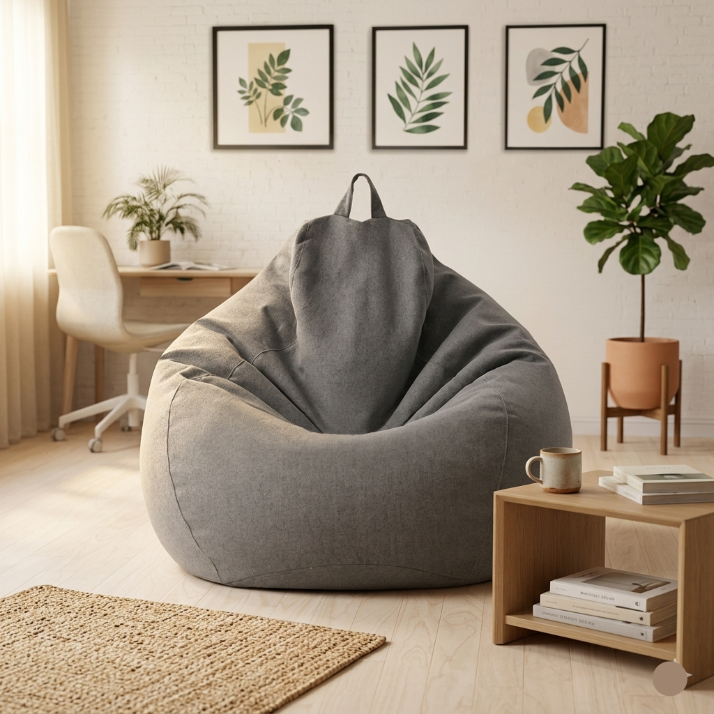 Removable Linen-Look Slipcover for Unfilled Bean Bag Floor Lounger