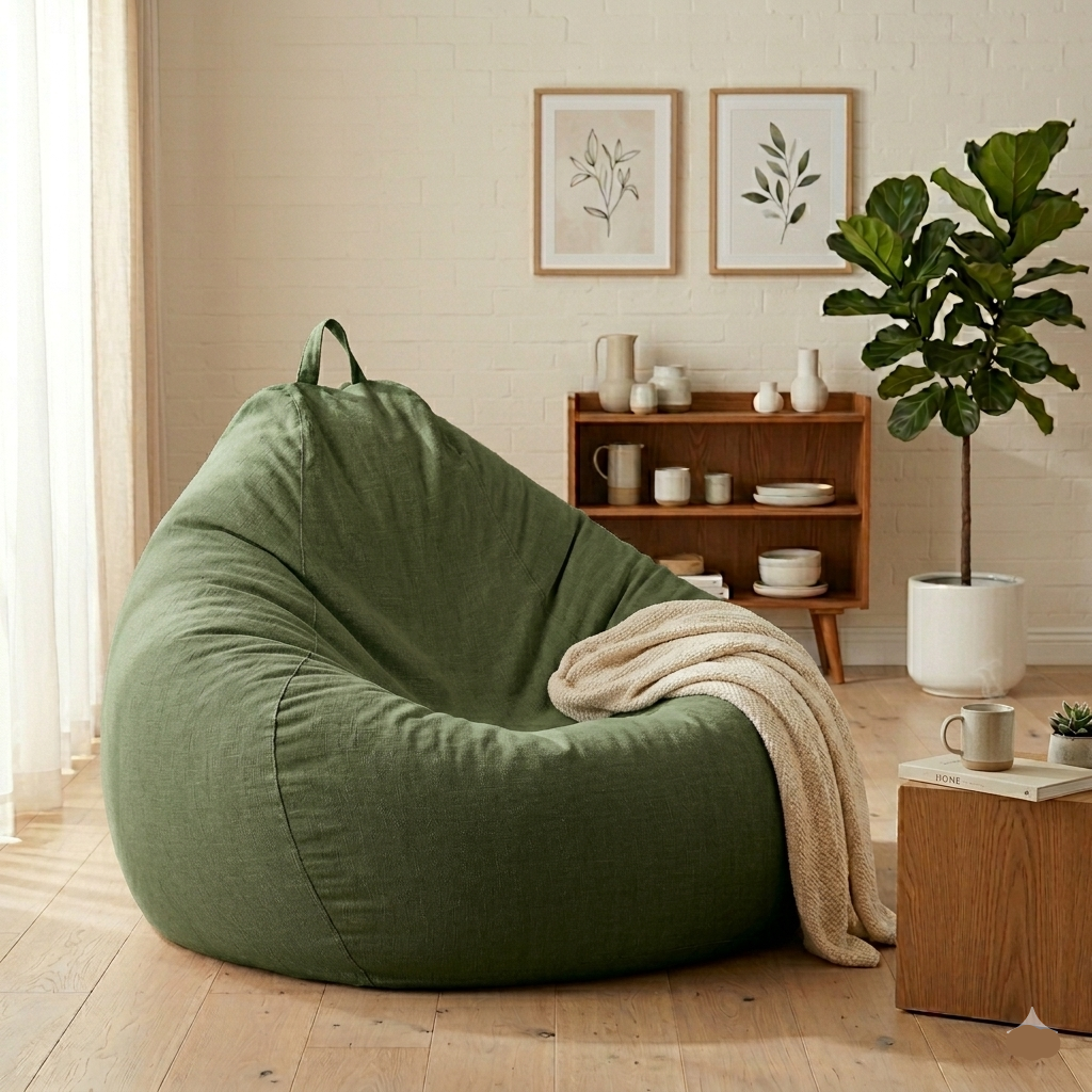 Removable Linen-Look Slipcover for Unfilled Bean Bag Floor Lounger
