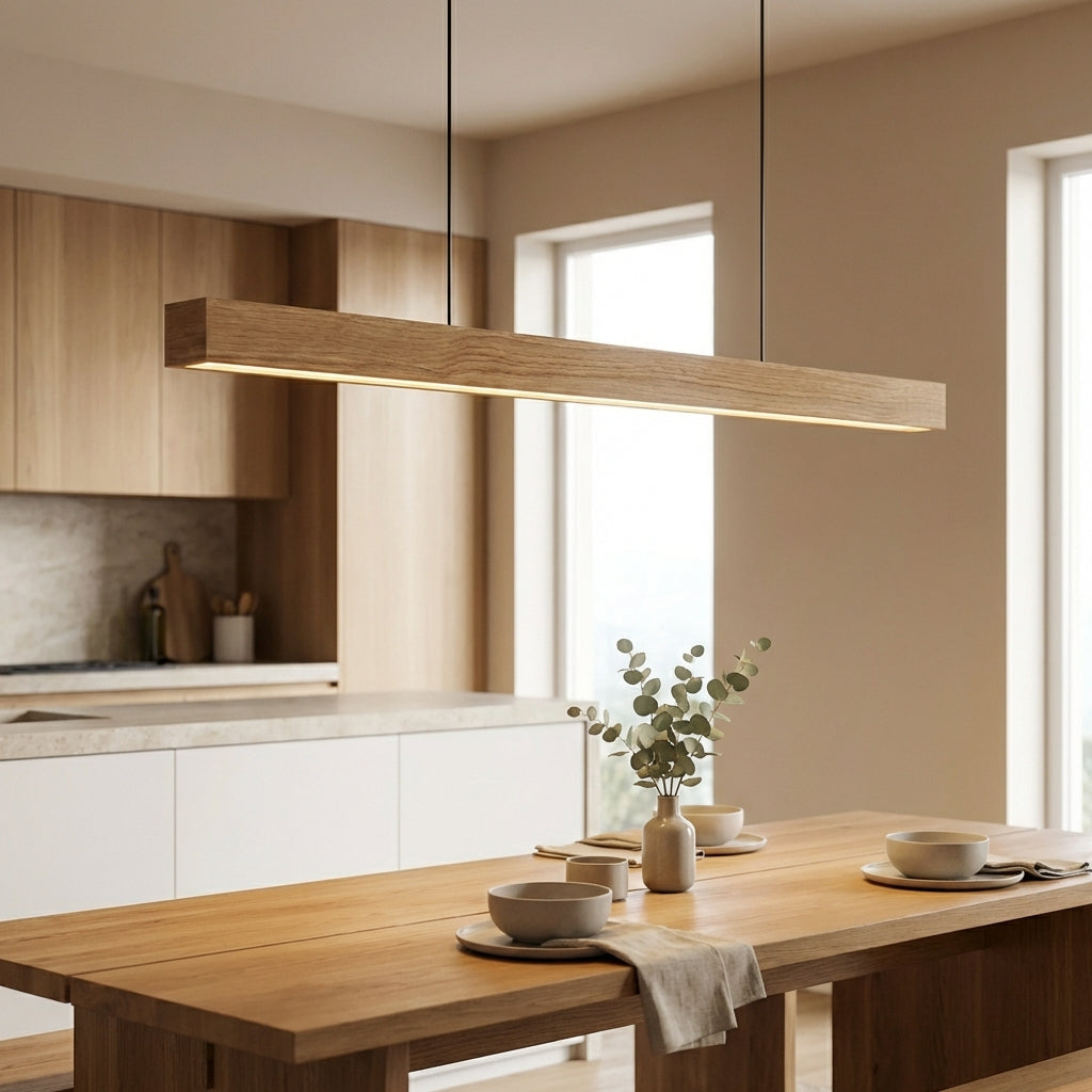 Linor Solid Wood Pendant Light for Long Kitchen Surfaces and Tables