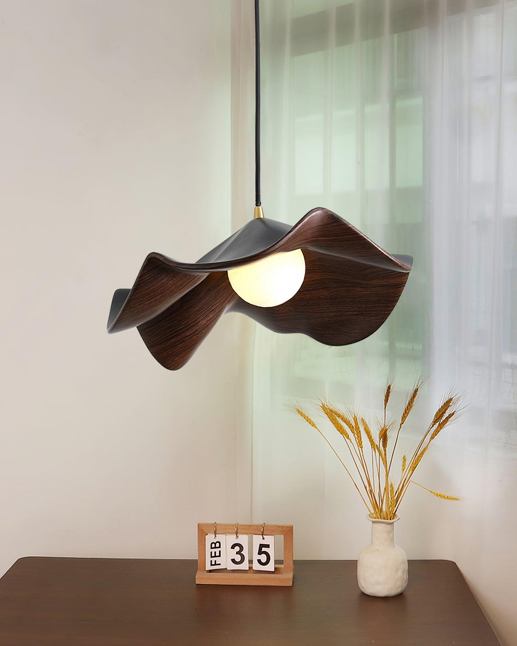 Lotusblad Pendel med Træfinish Justerbar Køkkenloftslampe
