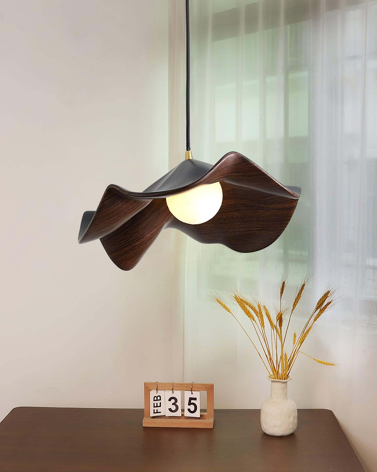 Lotusblad Pendel med Træfinish Justerbar Køkkenloftslampe