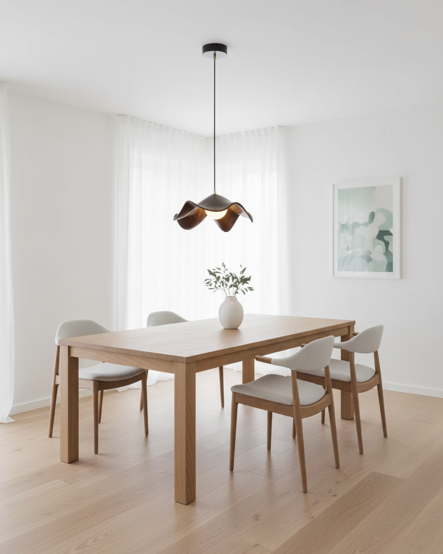 Lotusblad Pendel med Træfinish Justerbar Køkkenloftslampe